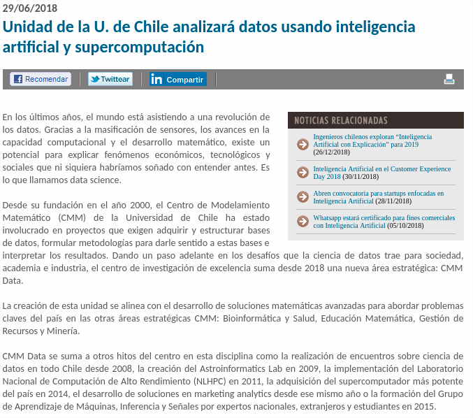 unit of Universidad de Chile will analyze data using artificial intelligence and supercomputing