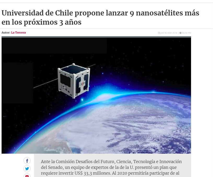 Universidad de Chile proposes to launch 9 more nanosatellites in the next 3 years